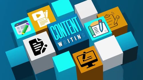 Content Writing Concept Animation With Icons On 3D Cubes
