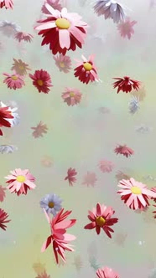 Falling Red and White Daisies Floral Vertical Background