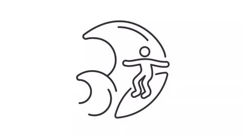 Minimalist Line Icon Animation of a Surfer Riding a Wave