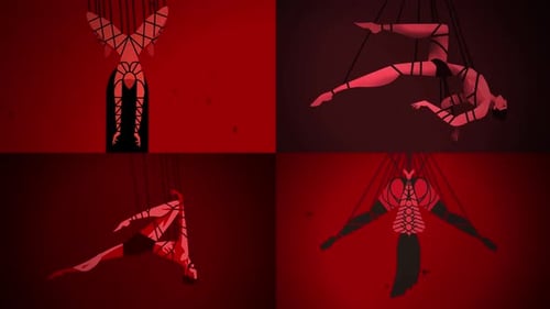 beautiful shibari models hanging tied with ropes
