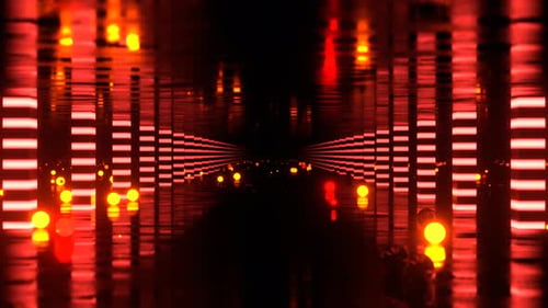 Área infinita a rayas rojas y naranjas con fondo de bolas estroboscópicas Vj Loop I 4K