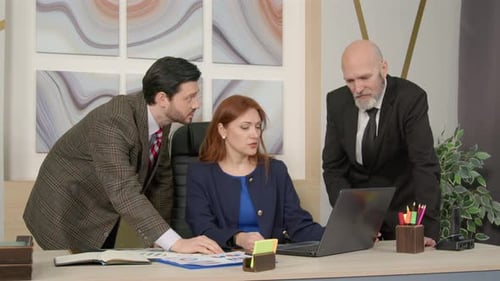 Confident Mature Female CEO with Male Colleagues Discussing Business Matters