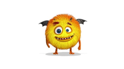 Friendly Furry Monster Waving and Winking Character Animation