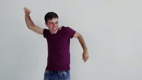 Excited male man winner celebrating success, hand gesture yes!