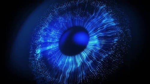 Futuristic Glowing Blue Eye with Dynamic Particle Animation