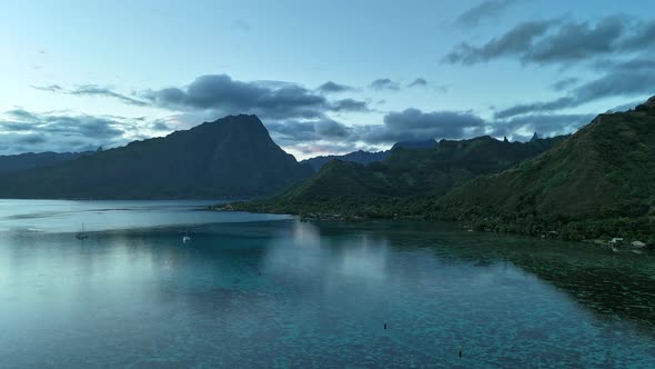 Reflections Over Seascape Of Moorea Volcanic Island In French Polynesia reflections-over-seascape-of-moorea-volcanic-island-in-french-polynesia