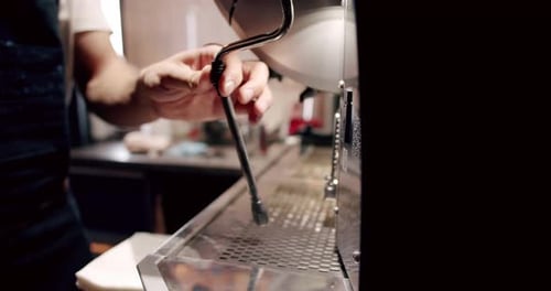 Pouring Coffee Stream From Machine in Cup Espresso in a White Cup Tasty Coffee