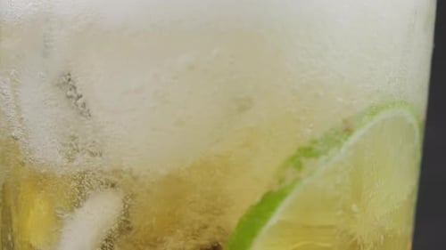Refreshing Drink with Ice and Lime Close Up