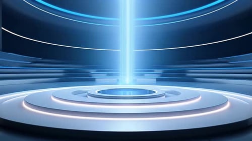 Futuristic Blue Glowing Light Beam on Modern Stage Podium