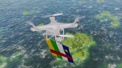 White Drone Carries National Flag Over Tropical Islands
