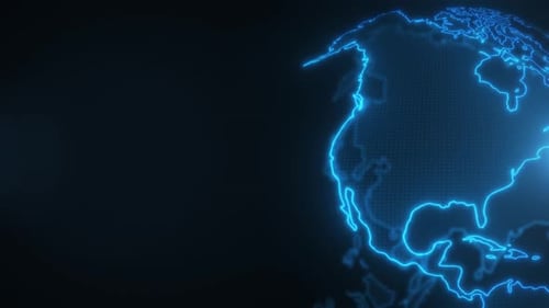 Abstract earth rotation, big data, digital clouds. Global network connection and data connections