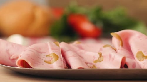 Close-up of Sliced Ham on Plate