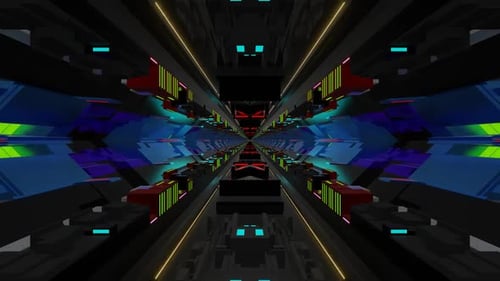 Futuristic Tunnel with Neon Lights and Endless Depth