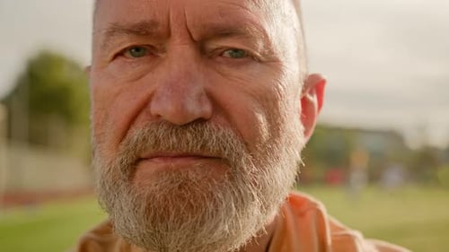 Close Up Caucasian European Old Man Pensioner Portrait Looking at Camera Face Retired Elderly Male