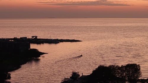 Aerial Seaside Tambak Pontian Coastal Sunset Harbor View