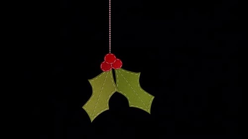 Swinging Stitched Holly with Berries Christmas Animation