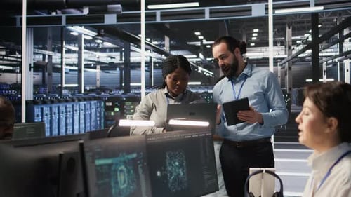 Server Hub Supervisor Overseeing Computer Scientists Improving Neural Network