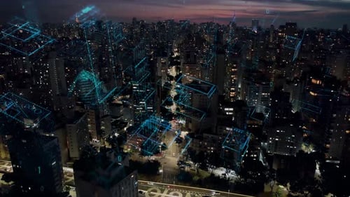 Efecto futurista. Gráfico de ciudad inteligente. Tecnología del ciberespacio