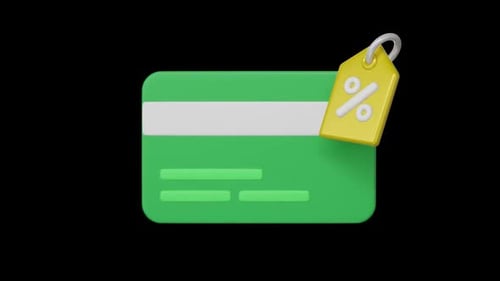 Animated 3D Green Credit Card with Discount Tag Icon