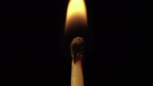 Burning Match with Flame on Black Background