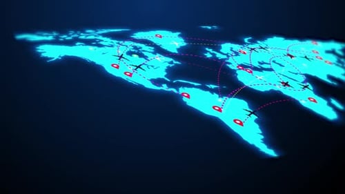 Futuristic Global Travel Network on Animated World Map