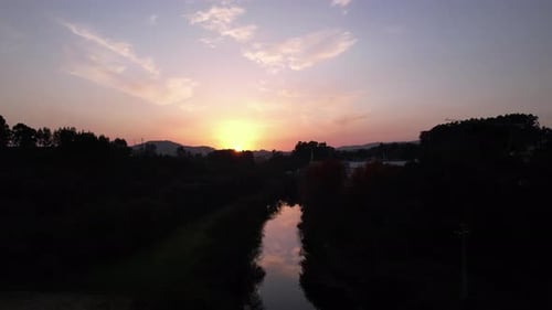 Panoramic view of the evening sky above River