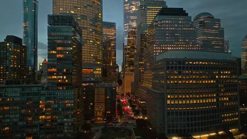 New York City Skyline at Dusk Night Aerial View NYC Near Night From Drone New York City Skyline