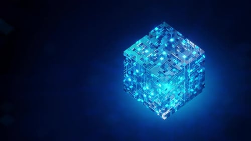 Glowing Digital Circuit Cube Animation