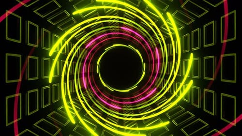 Pink And Light Green Neon Spiral In Hexagonal Tunnel Background Vj Loop In 4K