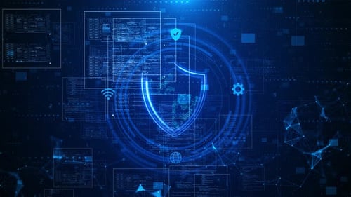 Symbole et verrou du bouclier de cybersécurité. Protection des données, cyberconfidentialité. Concept innovant de pointe