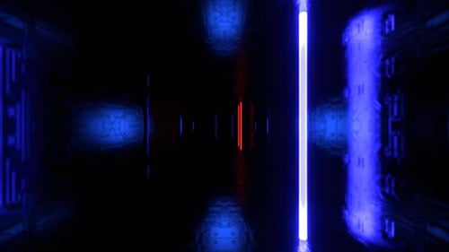 Blue And Red Futuristic Cyber Tunnel With Neon Strobe Rods Background Vj Loop In 4K