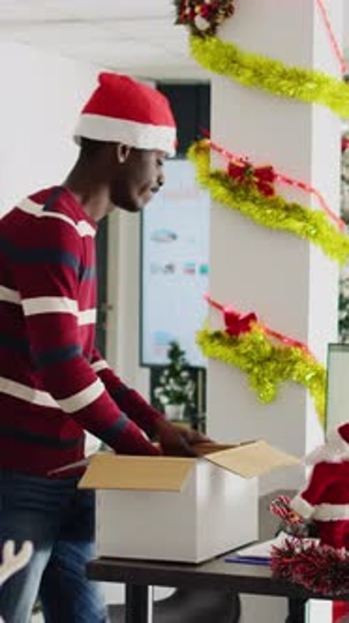 Vertical Video Fired Worker Consoled in Xmas Office