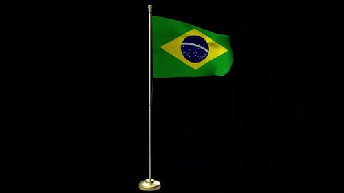 Waving Brazilian Flag on a Gold Desk Flagpole 3D Animation