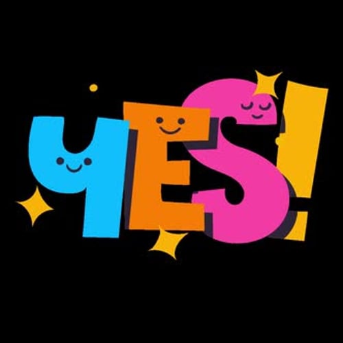 Playful Animated YES! Text with Emoticons and Sparkles