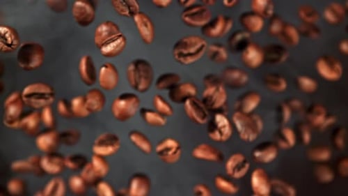 Super Slow Motion Coffee Beans with Smoke Filmed on a Highspeed Camera at 1000 Fps