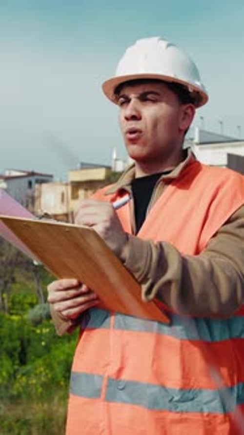 Man with Clipboard Outdoors