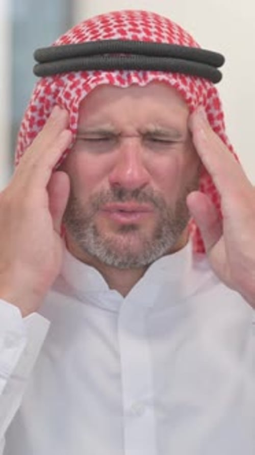 Portrait of Brainstorming Arab Man Sitting Thoughtful, vertical video