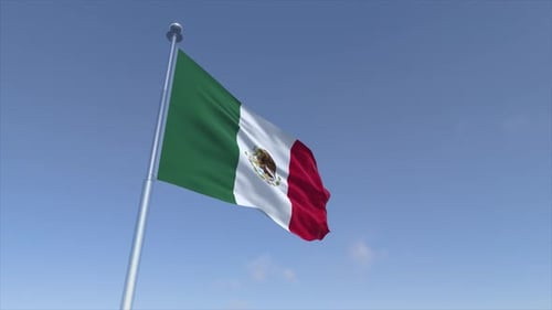 Realistic Waving Flag of Mexico on a Flagpole