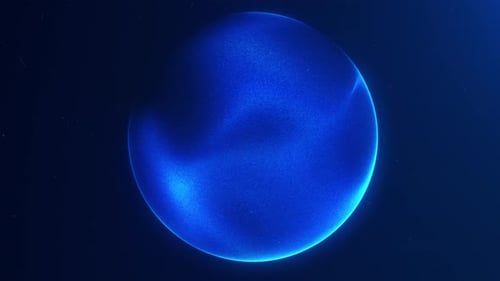Blue fluid energy sphere with particle field. Abstract magical sphere with plasma.