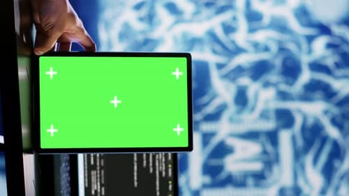 Vertical Video AI Script Coding on Green Screen Tablet