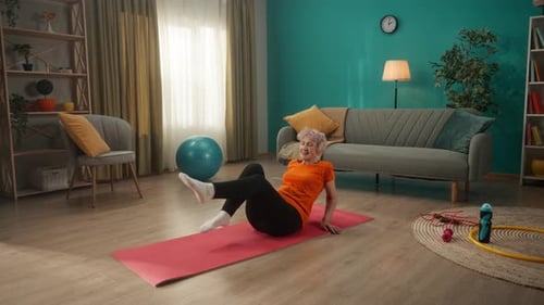 Senior Woman Doing Core Workout at Home