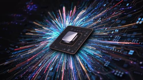 Hochleistungsprozessor Digitaler Datenexplosionseffekt Leistungsstarker Zentralprozessorchip von Light Trails