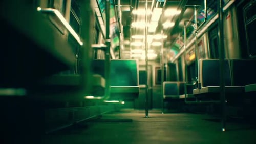 Empty Subway Train Car Moving Through Urban Environment