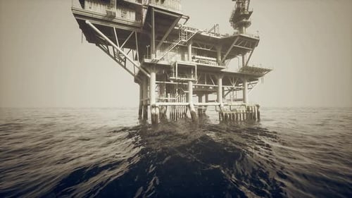 Anchored Marine Installation Amidst Turbulent Sea and Expansive Sky