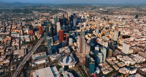 Vast Lost Angeles panorama with downtown in the center. Sunny view of the city at daytime.