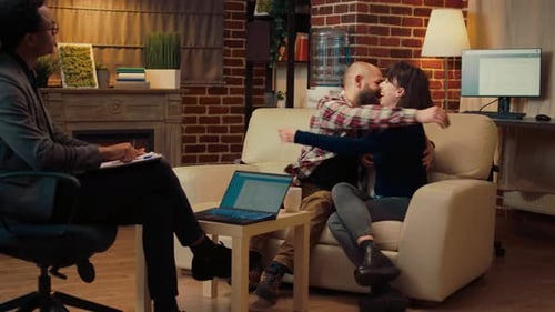 Happy People Hugging After Solving Relationship Problems