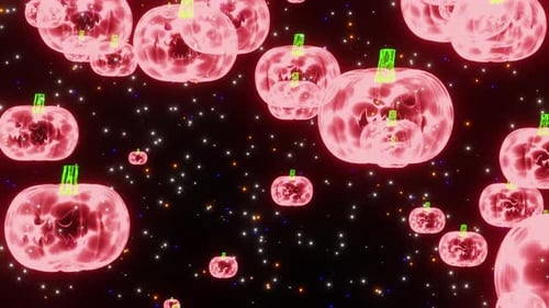 Neon Glowing Scary Halloween Pumpkins Seamless Loop Background