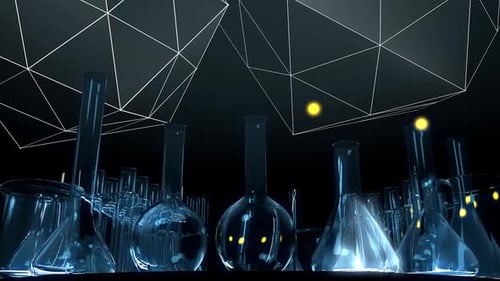 Futuristic Laboratory with Glassware and Geometric Design