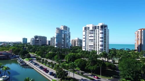 Naples Florida aerial drone flyover captures luxury waterfront homes and coastal beauty