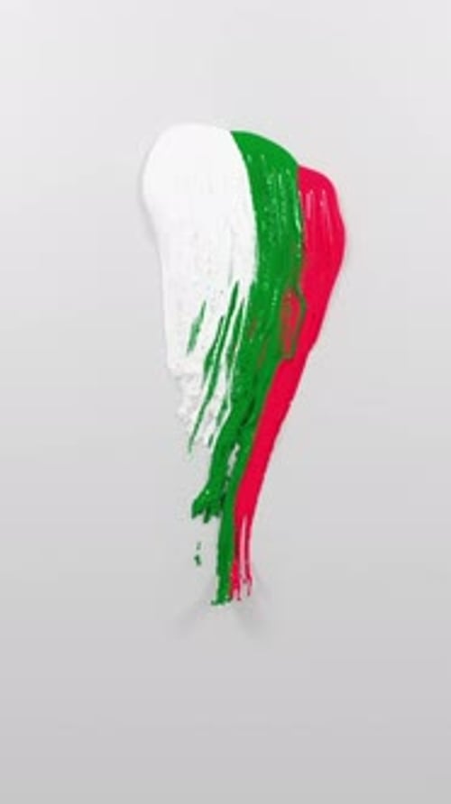 Glossy tricolor paint stroke on gray